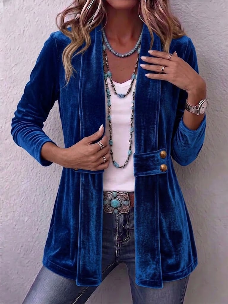 Renée | Vintage Reverse Button Detail Long Sleeve Open Coat