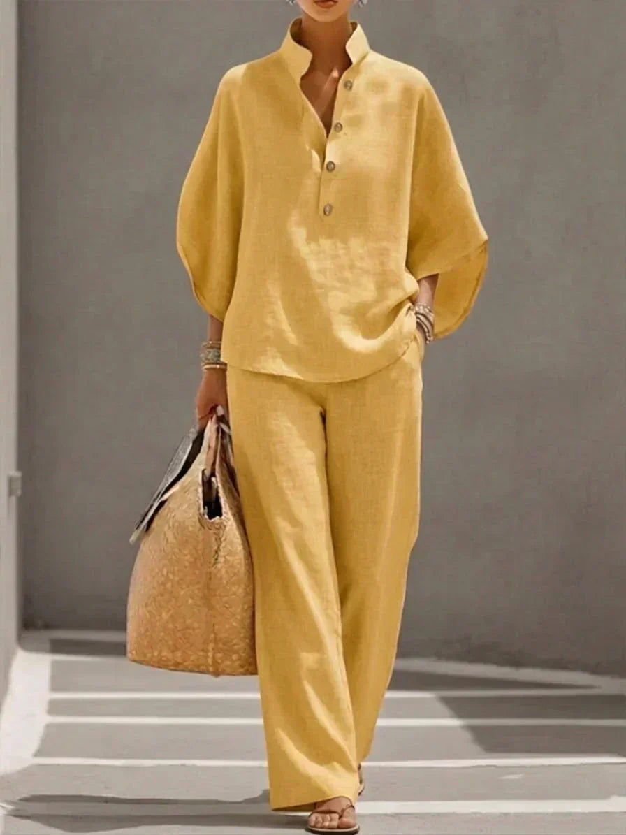 Maribel | Linen Set with Batwing Sleeves