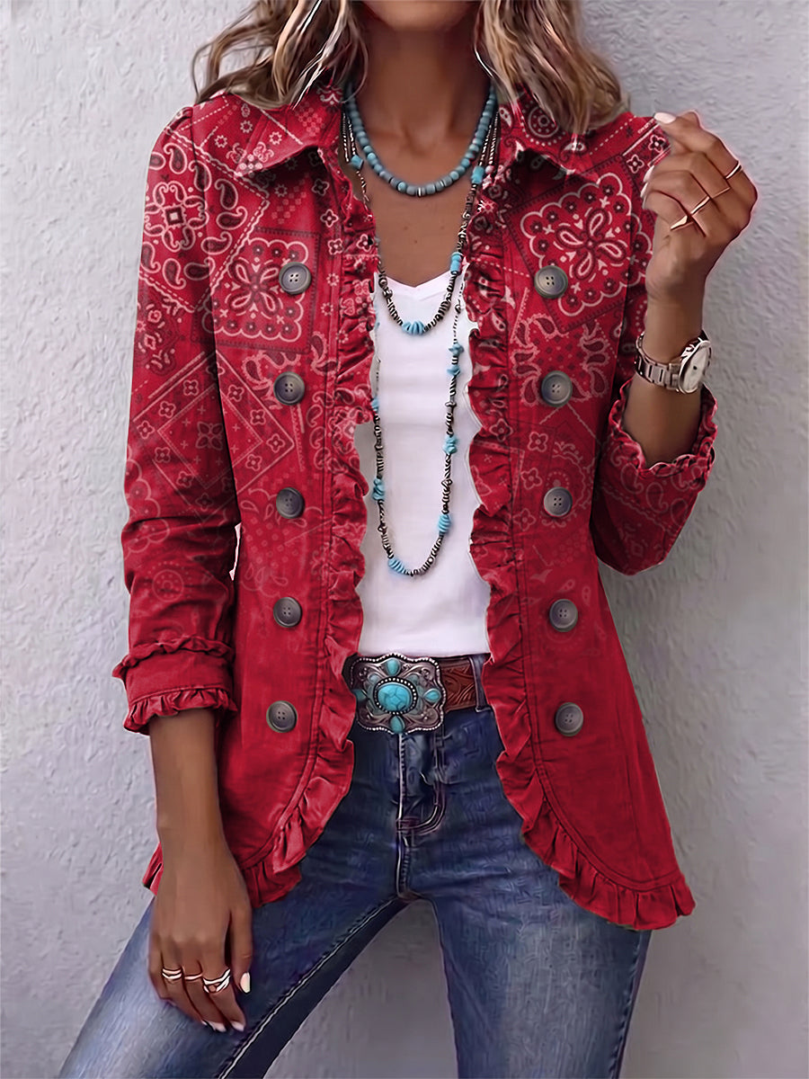 Paulette | Bohemian Paisley Ombre Print Pleated Jacket