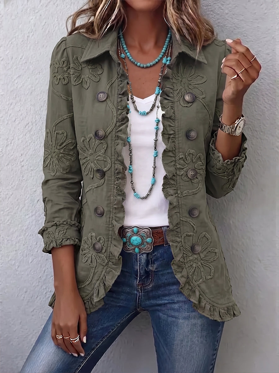 Niecel | Embroidered Women's Ruffle Jacket with Buttons