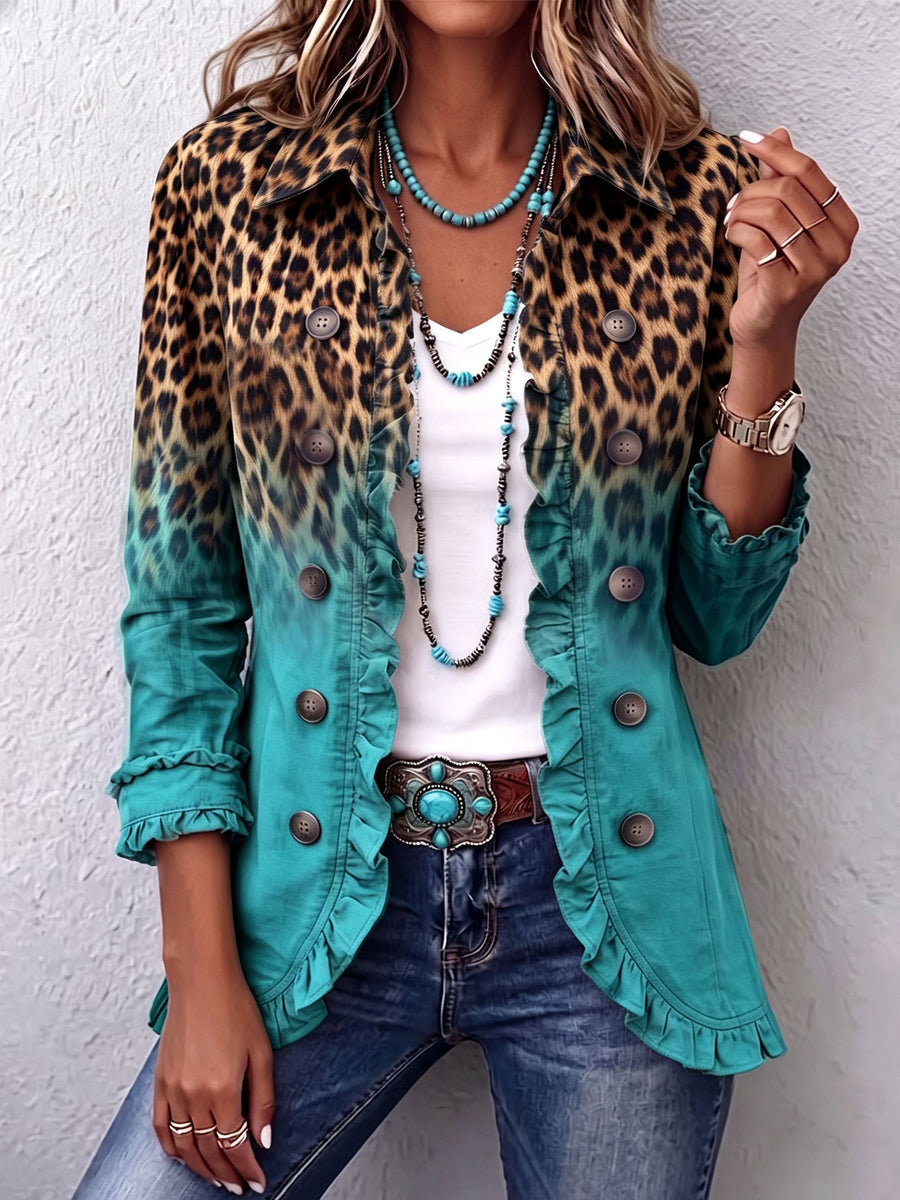 Dominique | Leopard Ombre Ruffle Blazer Jacket