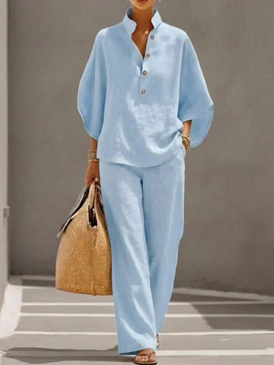 Maribel | Linen Set with Batwing Sleeves