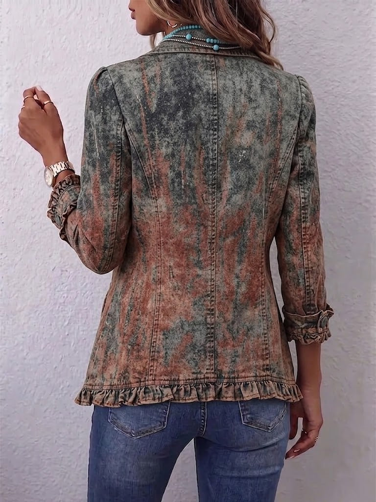 Jeannette | Vintage Gradient Textured Print Ruffles Jacket