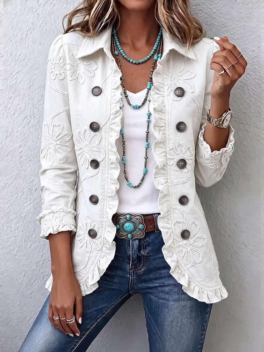 Marisol | Ruffled Ivory Embroidered Jacket