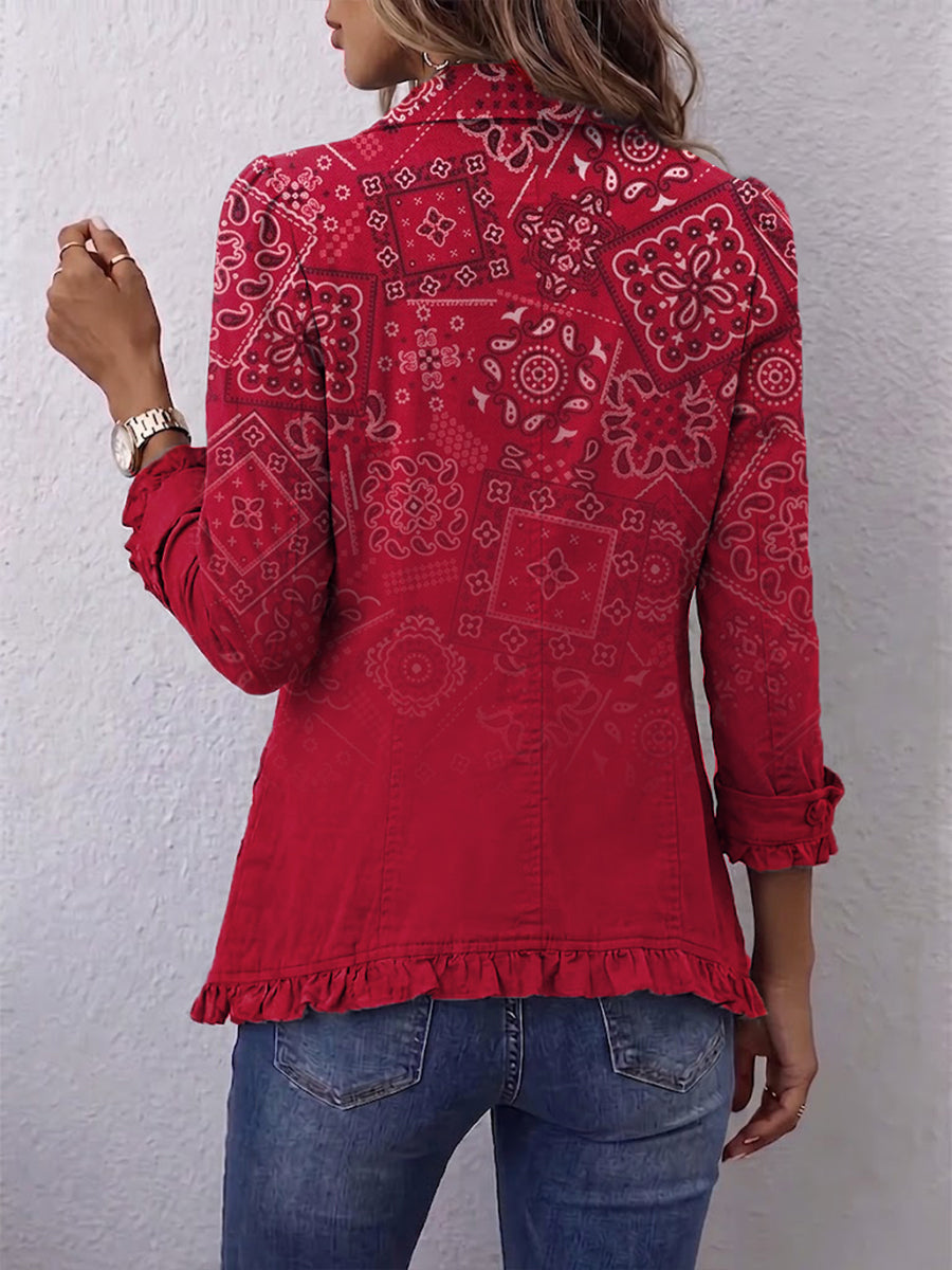 Paulette | Bohemian Paisley Ombre Print Pleated Jacket