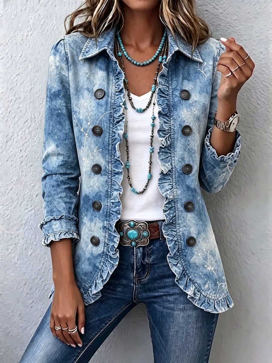 Michèle | Boho Gradient Vintage Botanical Print Ruffles Jacket