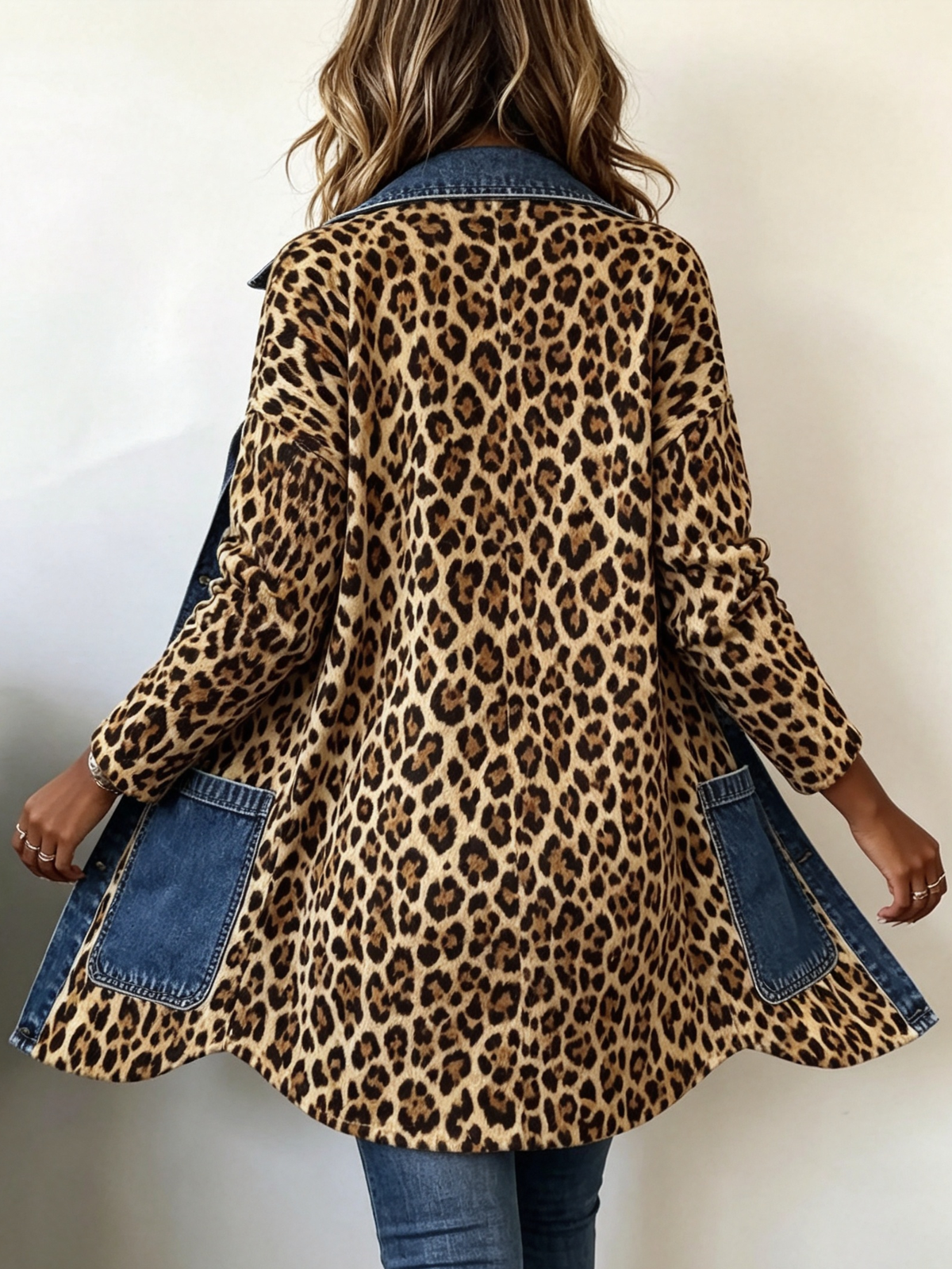 Madeleine | Leopard Print Denim Panel Contrast Longline Coat
