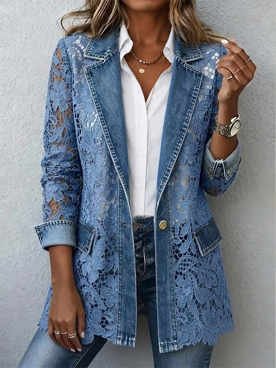 Sandra | Blazer Jacket with Floral Lace Panels