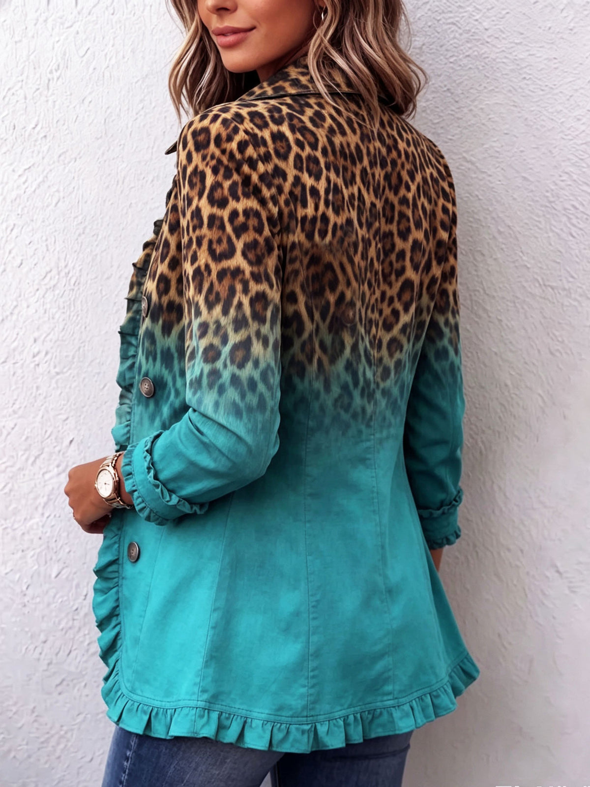 Dominique | Leopard Ombre Ruffle Blazer Jacket