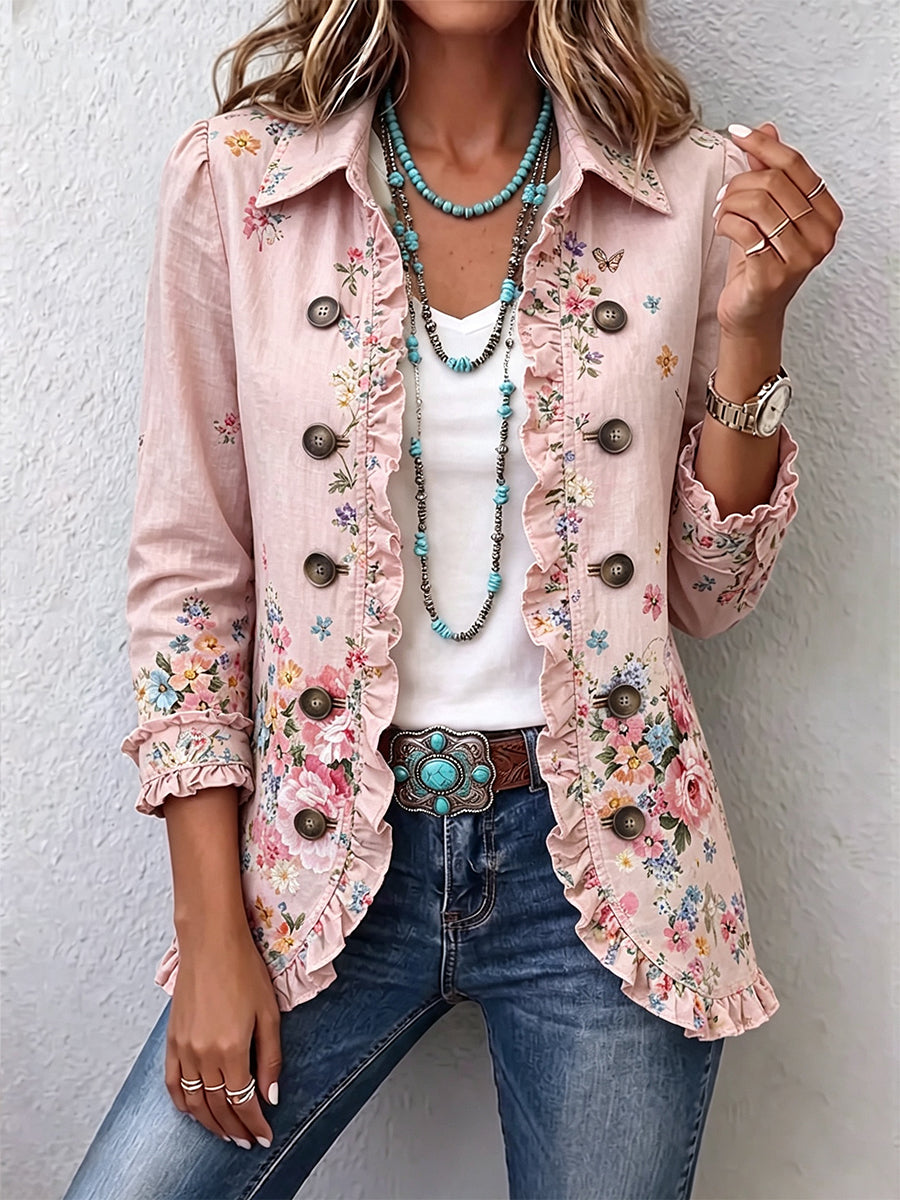 Nathalie | Floral Ruffles Button Jacket