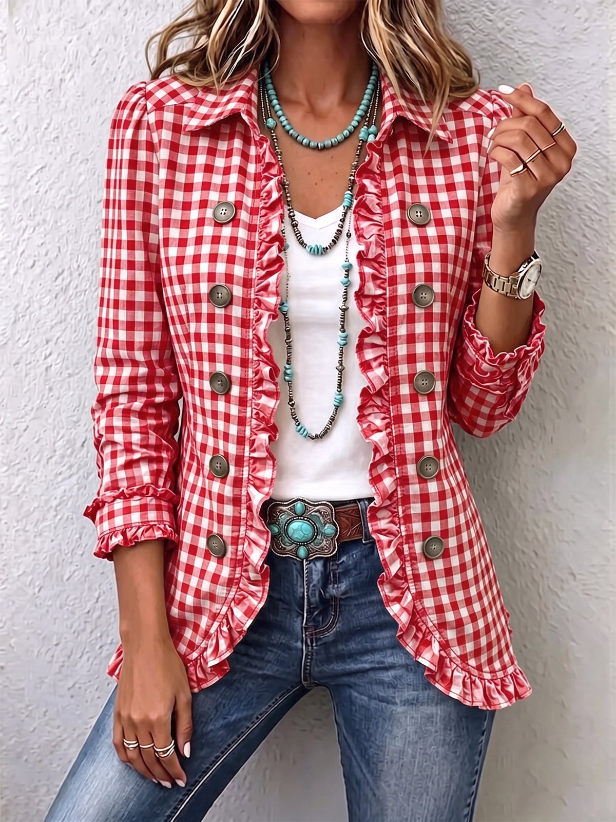 Claudia | Gingham Pleated Button Jacket
