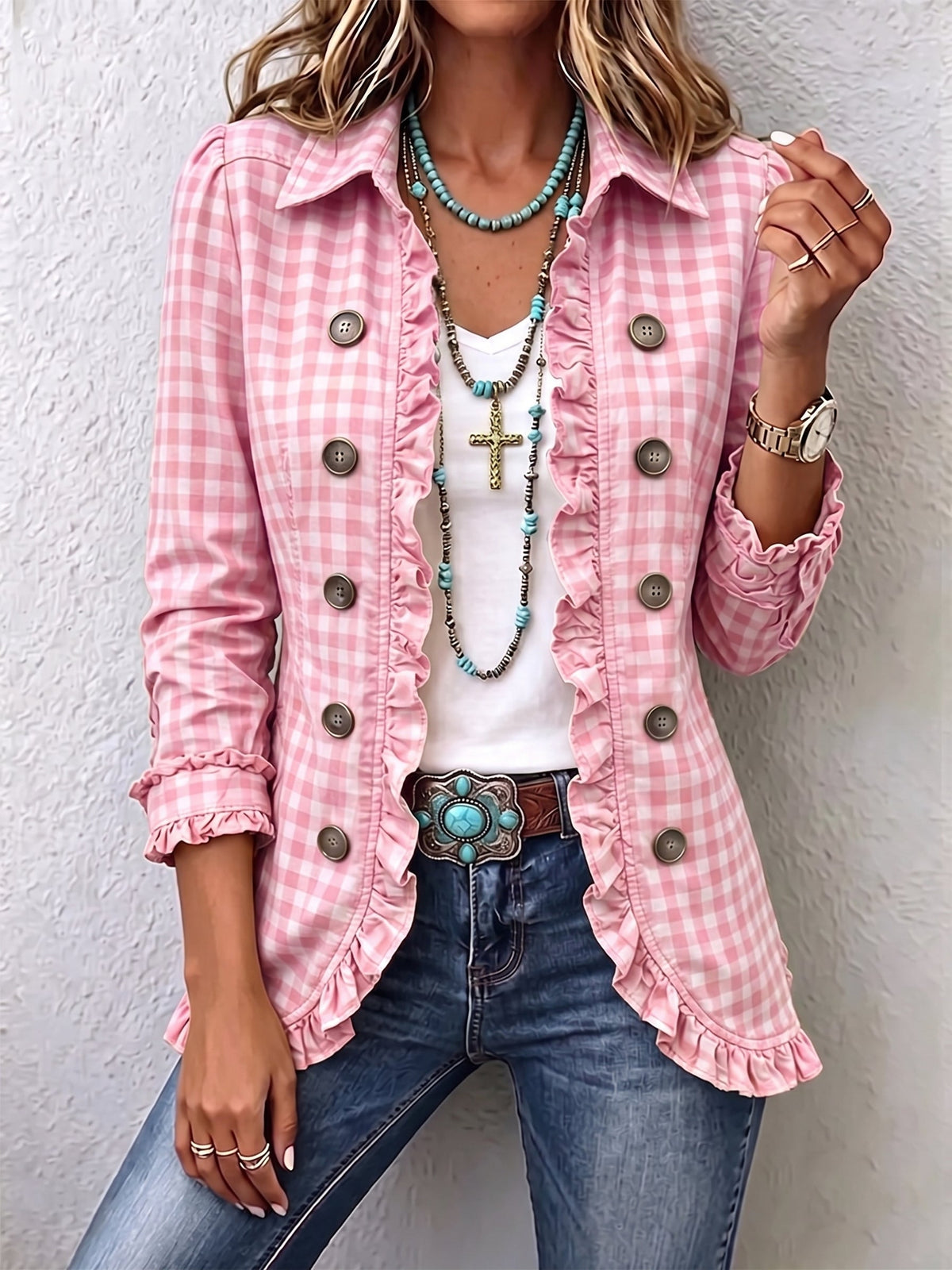 Claudia | Gingham Pleated Button Jacket