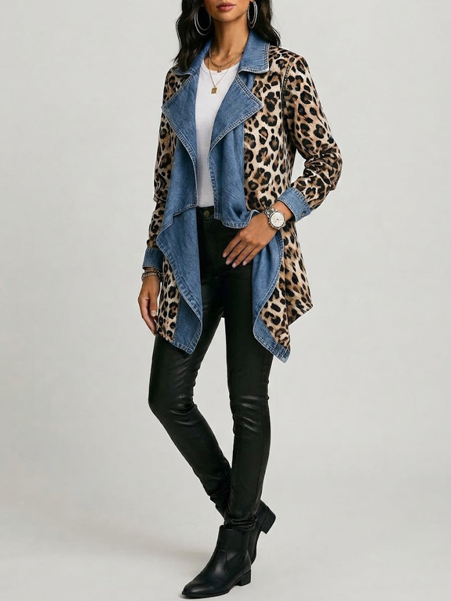 Cécile | Leopard Print & Washed Denim Panel Jacket