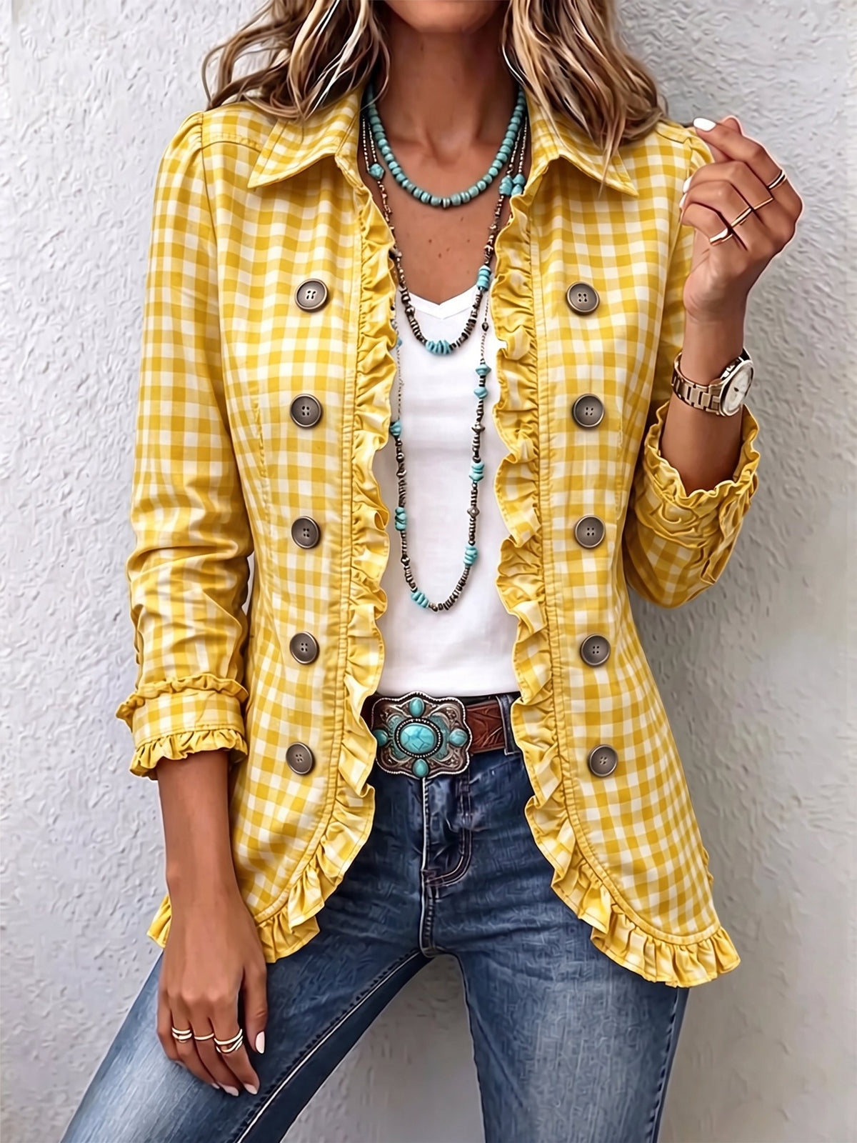Claudia | Gingham Pleated Button Jacket