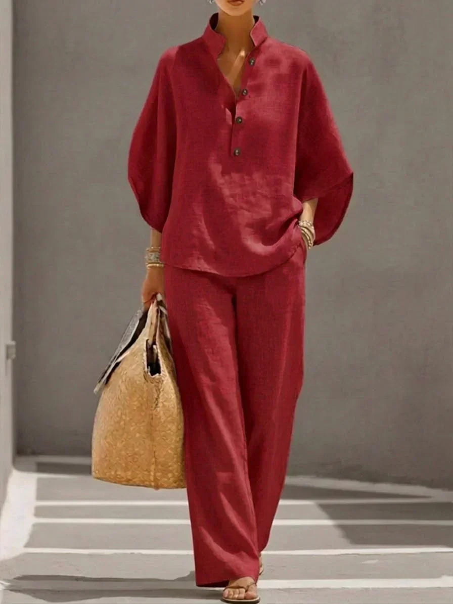 Maribel | Linen Set with Batwing Sleeves