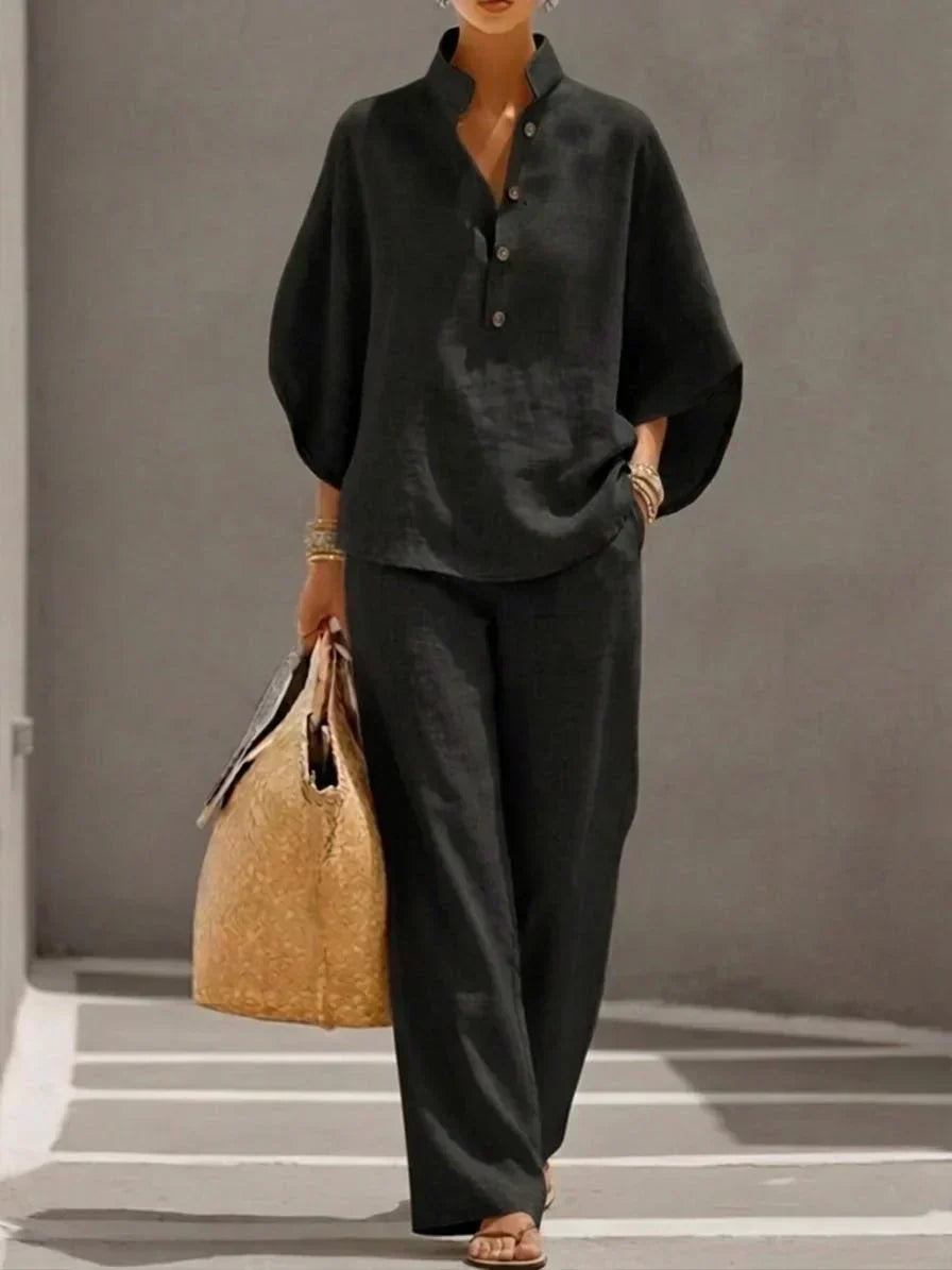 Maribel | Linen Set with Batwing Sleeves