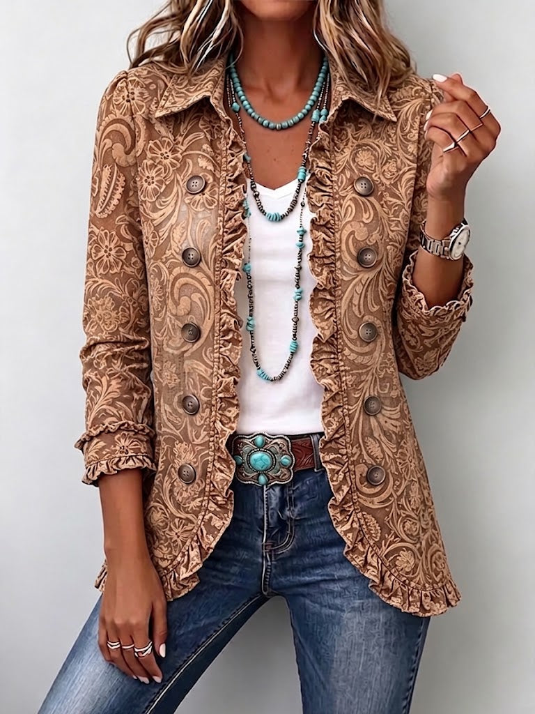 Suzanne | Vintage Bohemian Flower Print Pleated Jacket