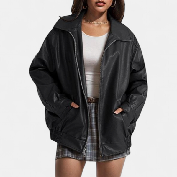 KENDRA | Women's Oversized Faux-Suede Leather Motorcycle Jacket