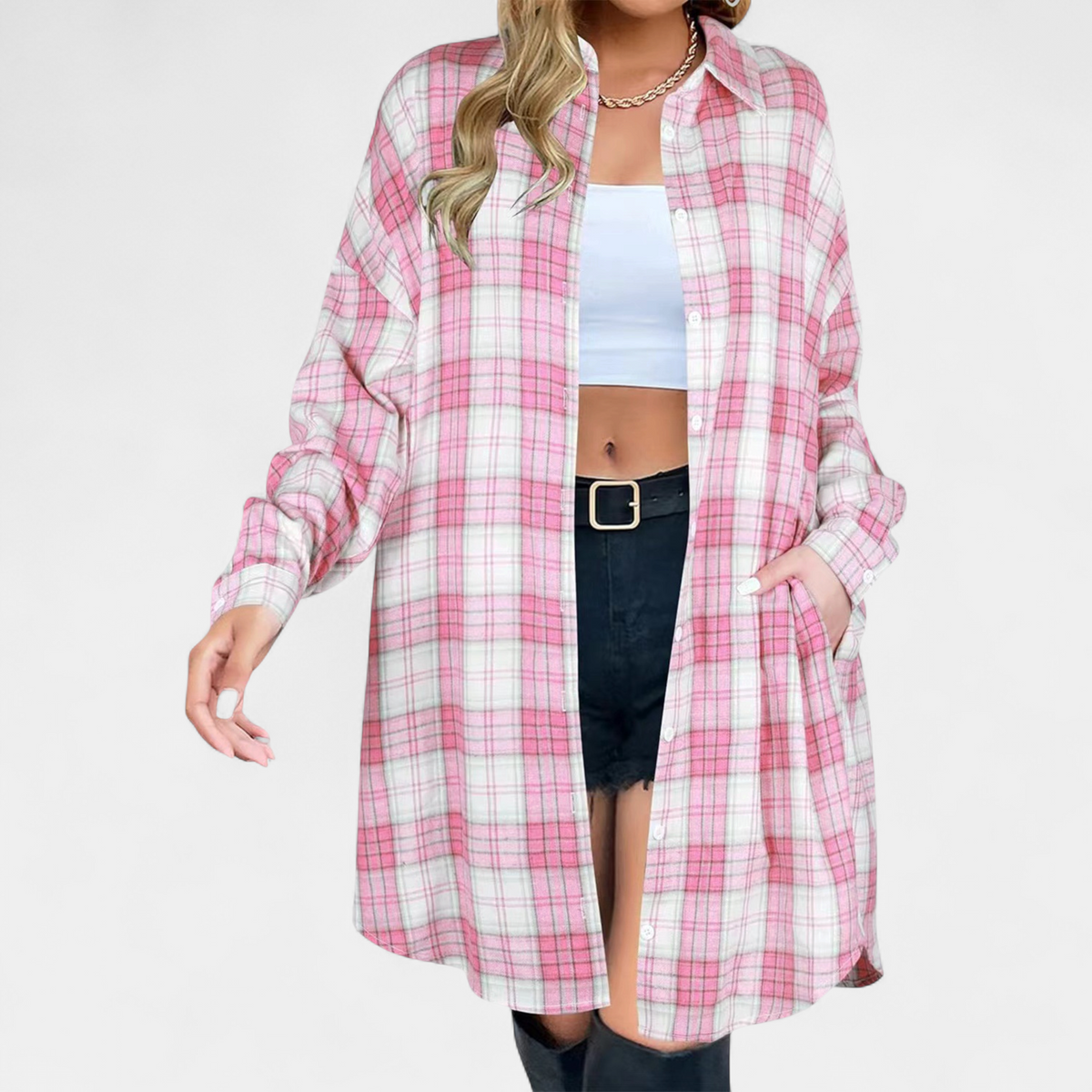 PALOMA | Elegant Checked Long Sleeve Jacket with Button Placket