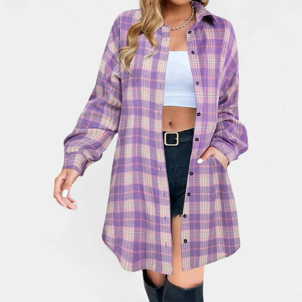 PALOMA | Elegant Checked Long Sleeve Jacket with Button Placket