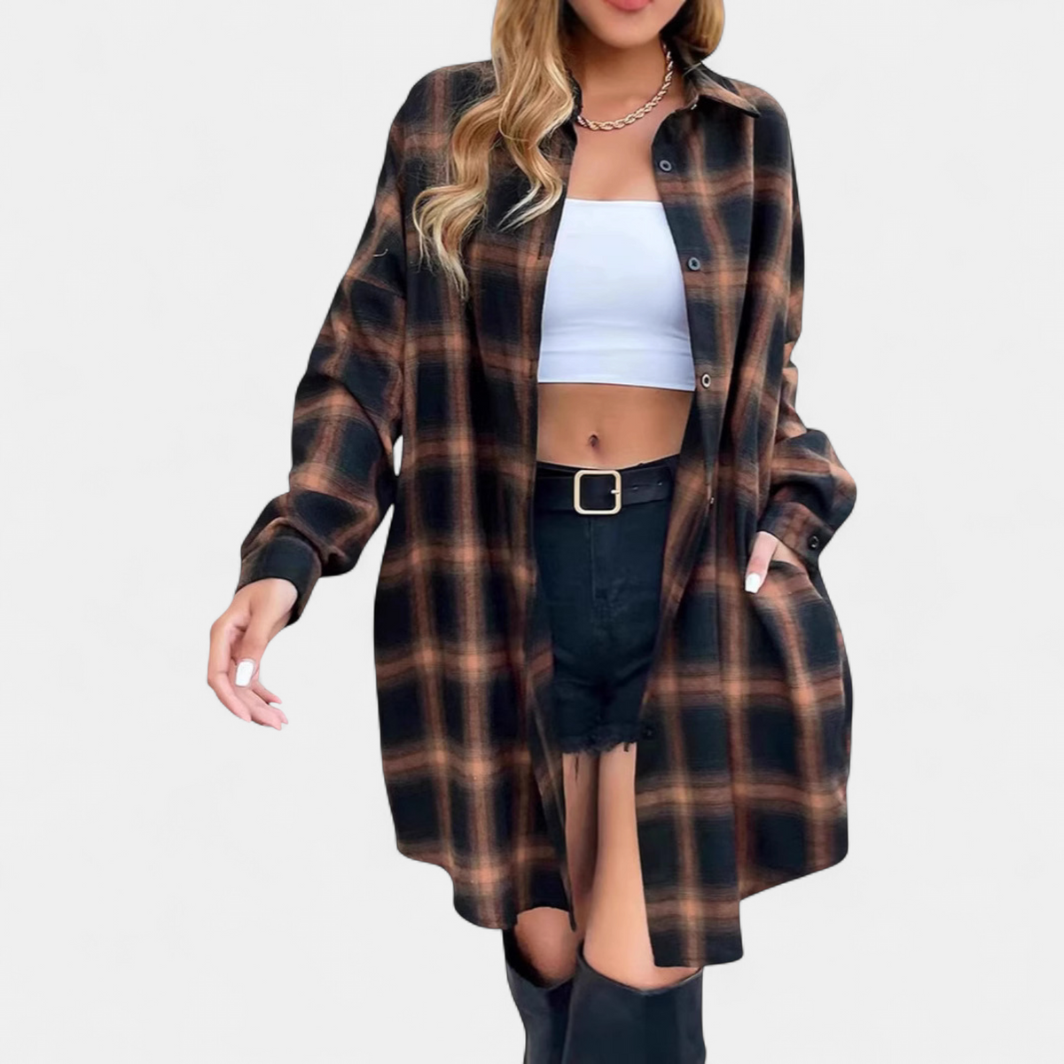 PALOMA | Elegant Checked Long Sleeve Jacket with Button Placket