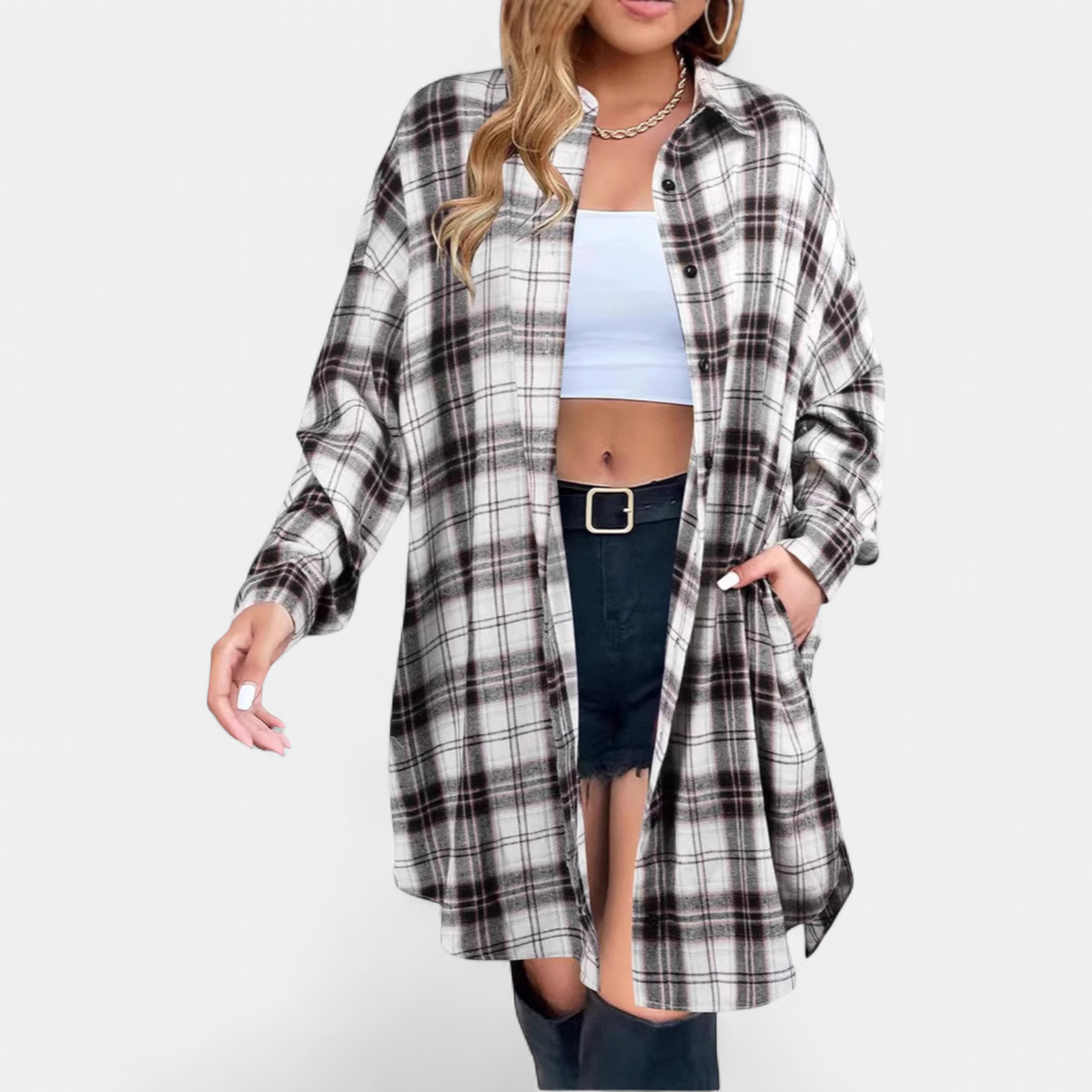 PALOMA | Elegant Checked Long Sleeve Jacket with Button Placket