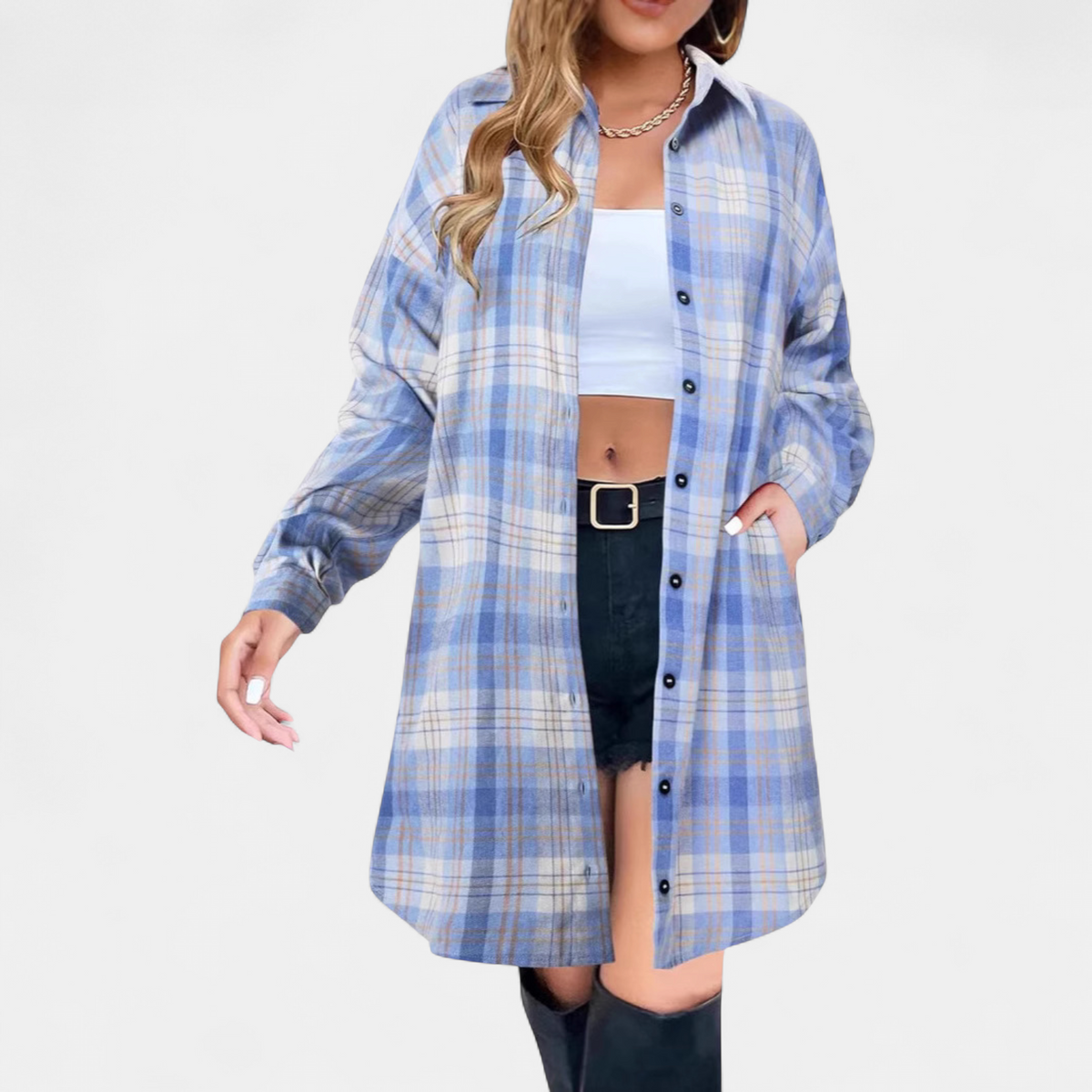 PALOMA | Elegant Checked Long Sleeve Jacket with Button Placket