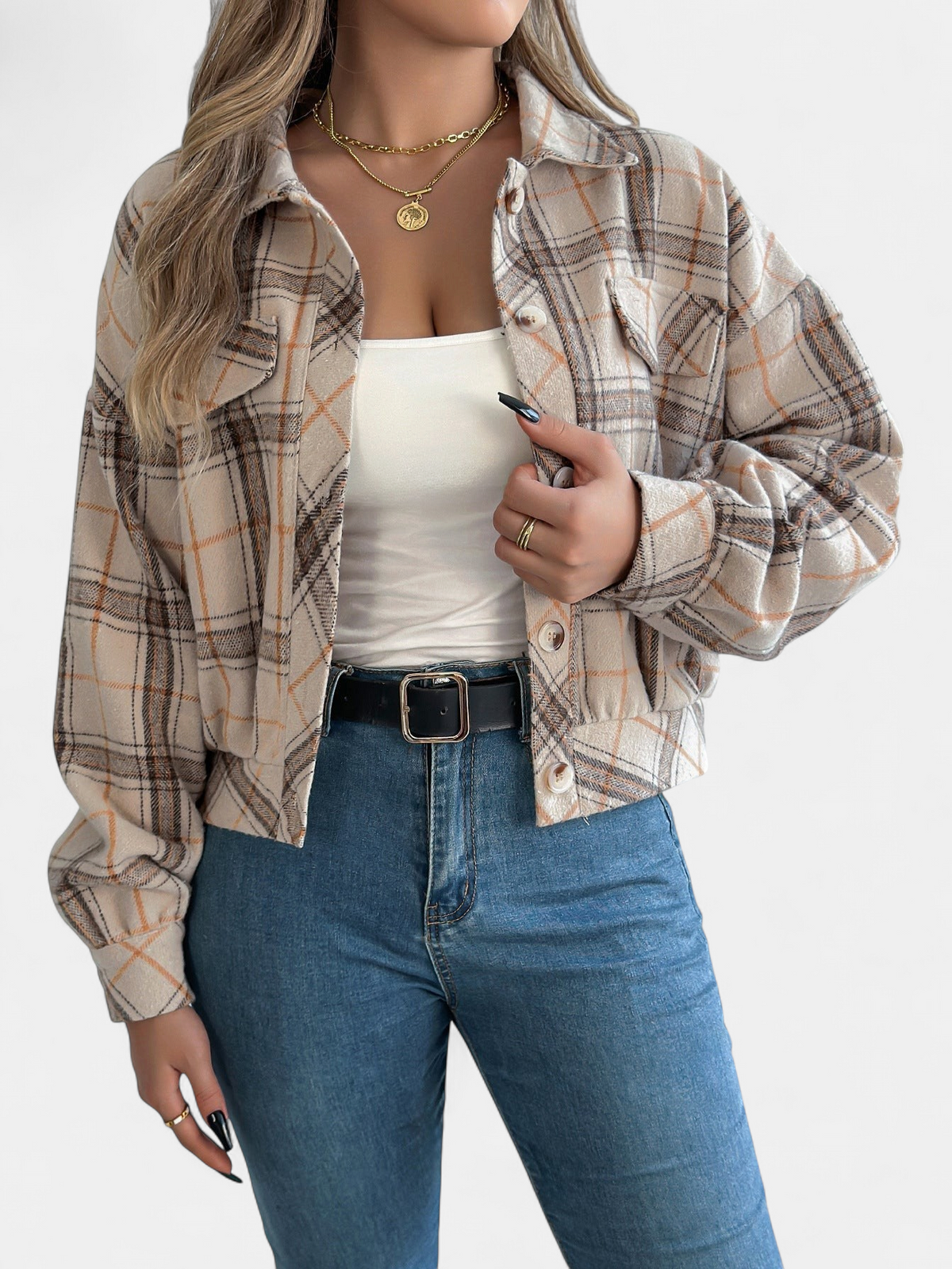 ZABEL | Casual Checkered Button-Up Long Sleeve Jacket