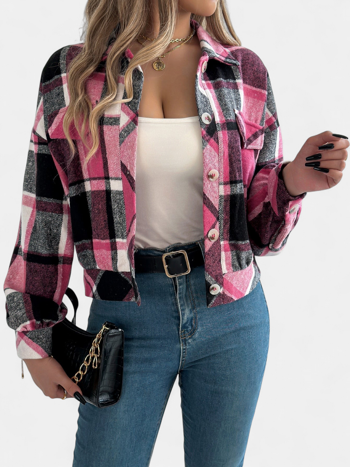 ZABEL | Casual Checkered Button-Up Long Sleeve Jacket