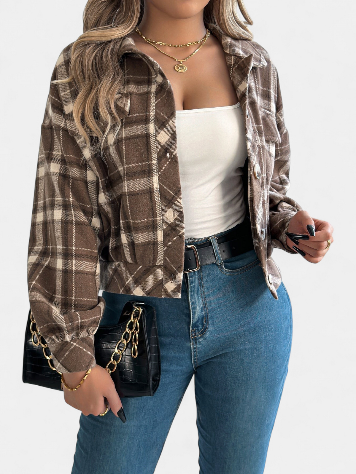 ZABEL | Casual Checkered Button-Up Long Sleeve Jacket