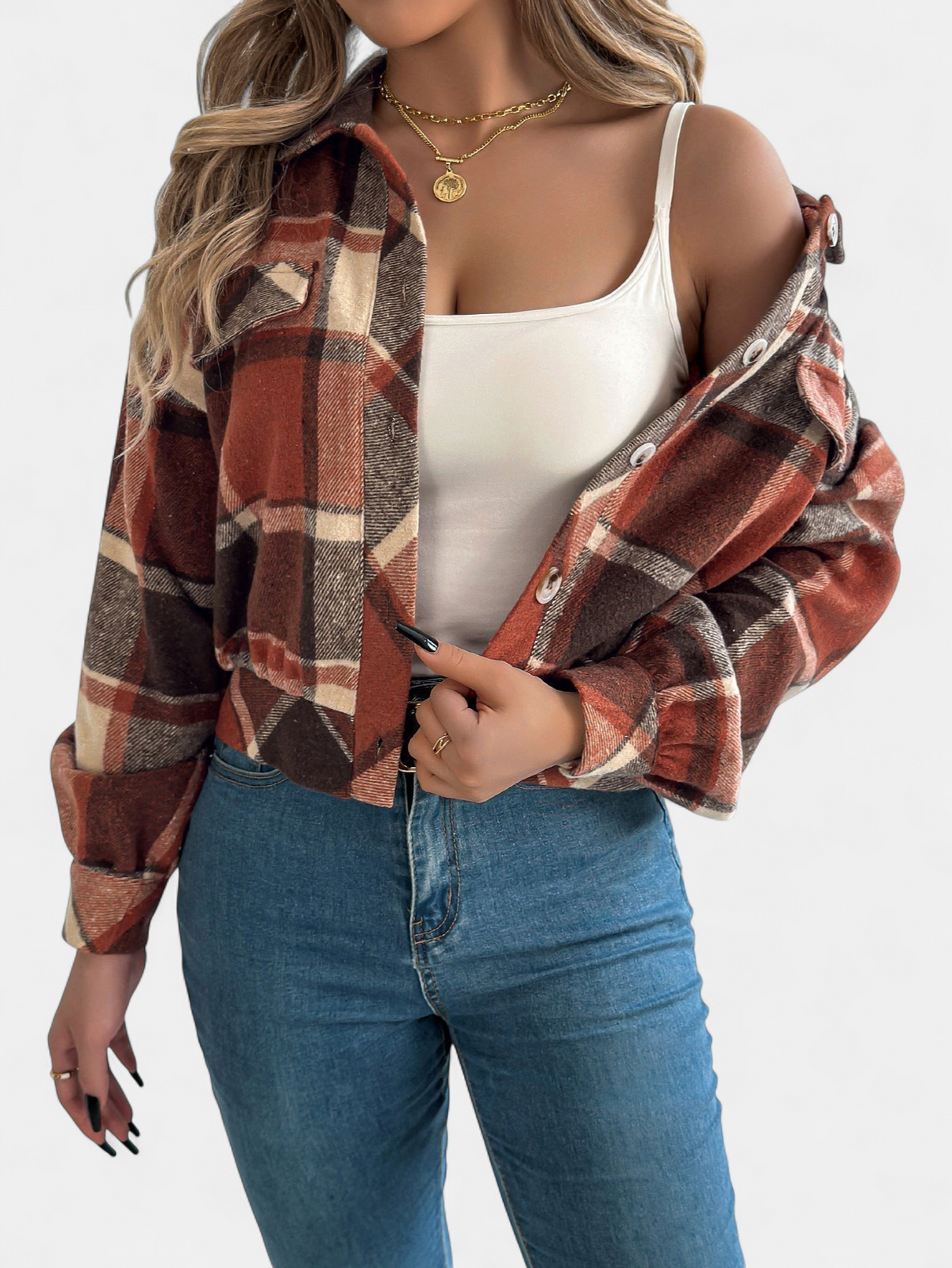 ZABEL | Casual Checkered Button-Up Long Sleeve Jacket