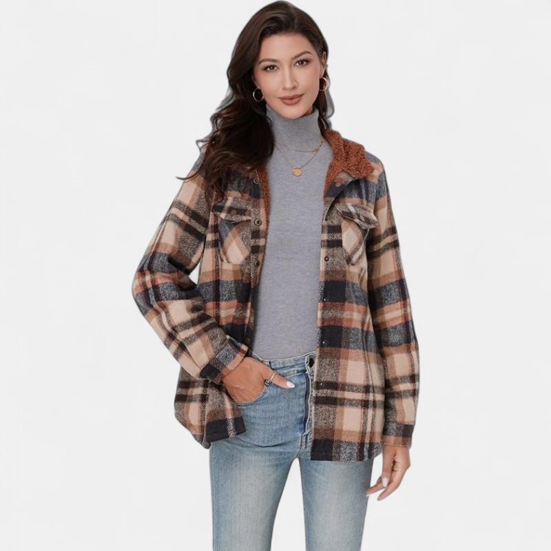 AMELIA | Women's Checkered Hooded Flannel Jacket for Autumn & Winter