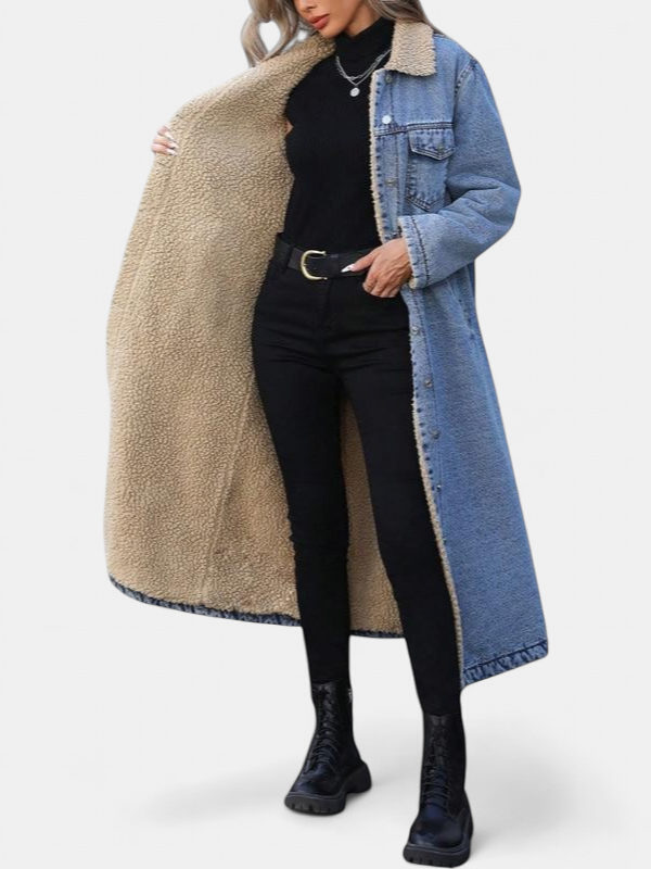 SAMANTHA | Long fleece-lined jacket Winter single-breasted coat