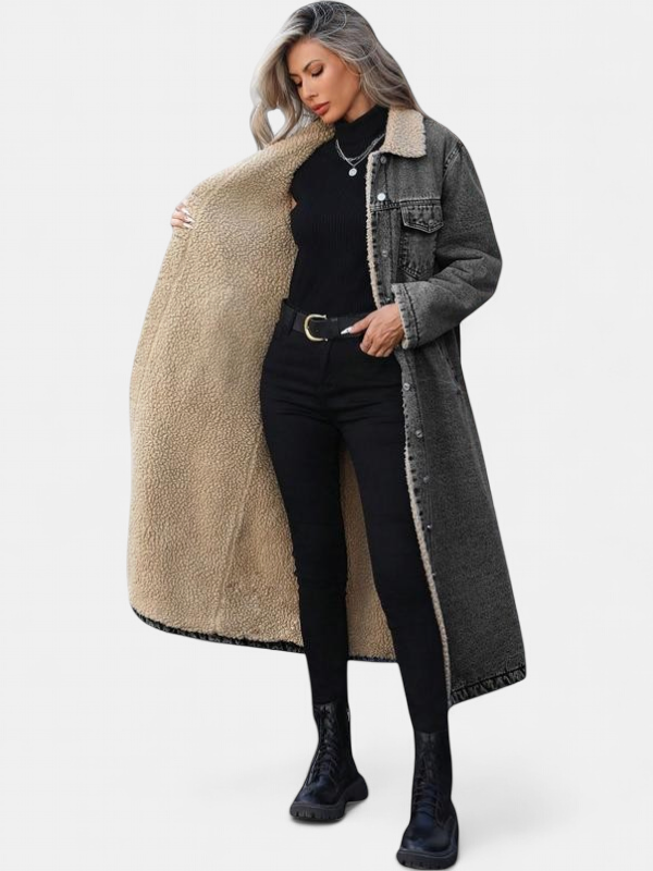 SAMANTHA | Long fleece-lined jacket Winter single-breasted coat