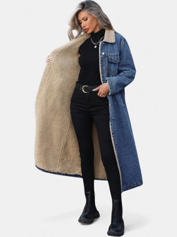 SAMANTHA | Long fleece-lined jacket Winter single-breasted coat
