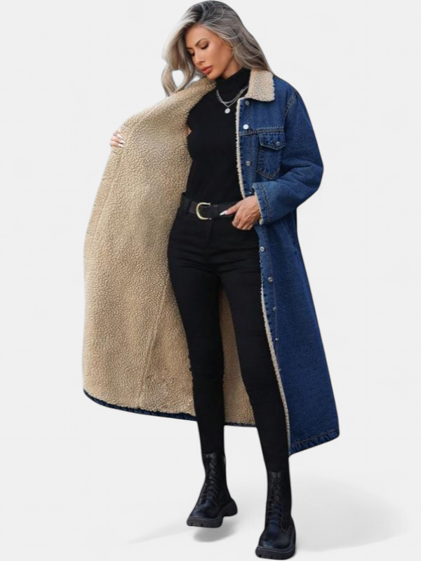 SAMANTHA | Long fleece-lined jacket Winter single-breasted coat