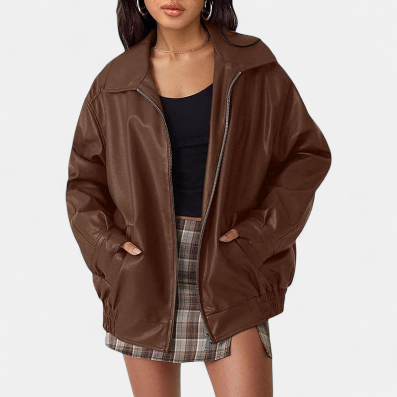 KENDRA | Women's Oversized Faux-Suede Leather Motorcycle Jacket