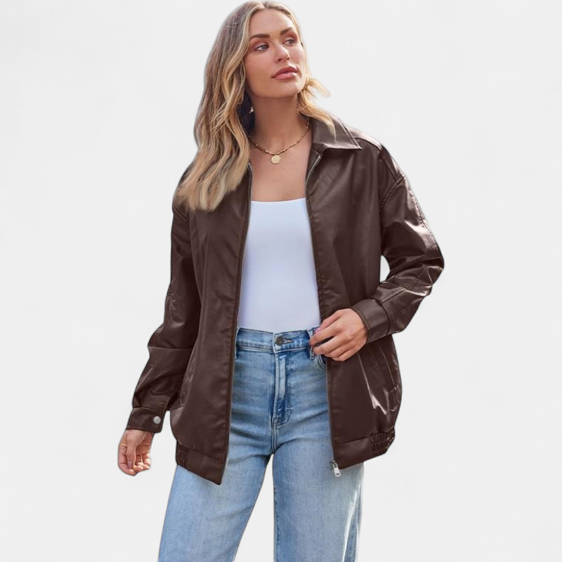 KENDRA | Women's Oversized Faux-Suede Leather Motorcycle Jacket