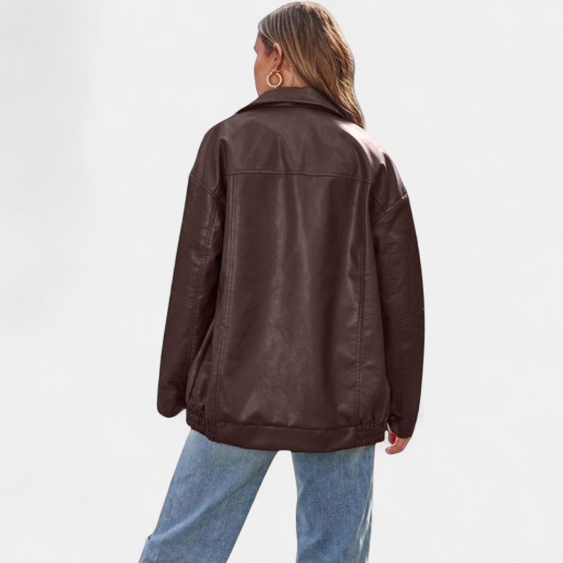KENDRA | Women's Oversized Faux-Suede Leather Motorcycle Jacket