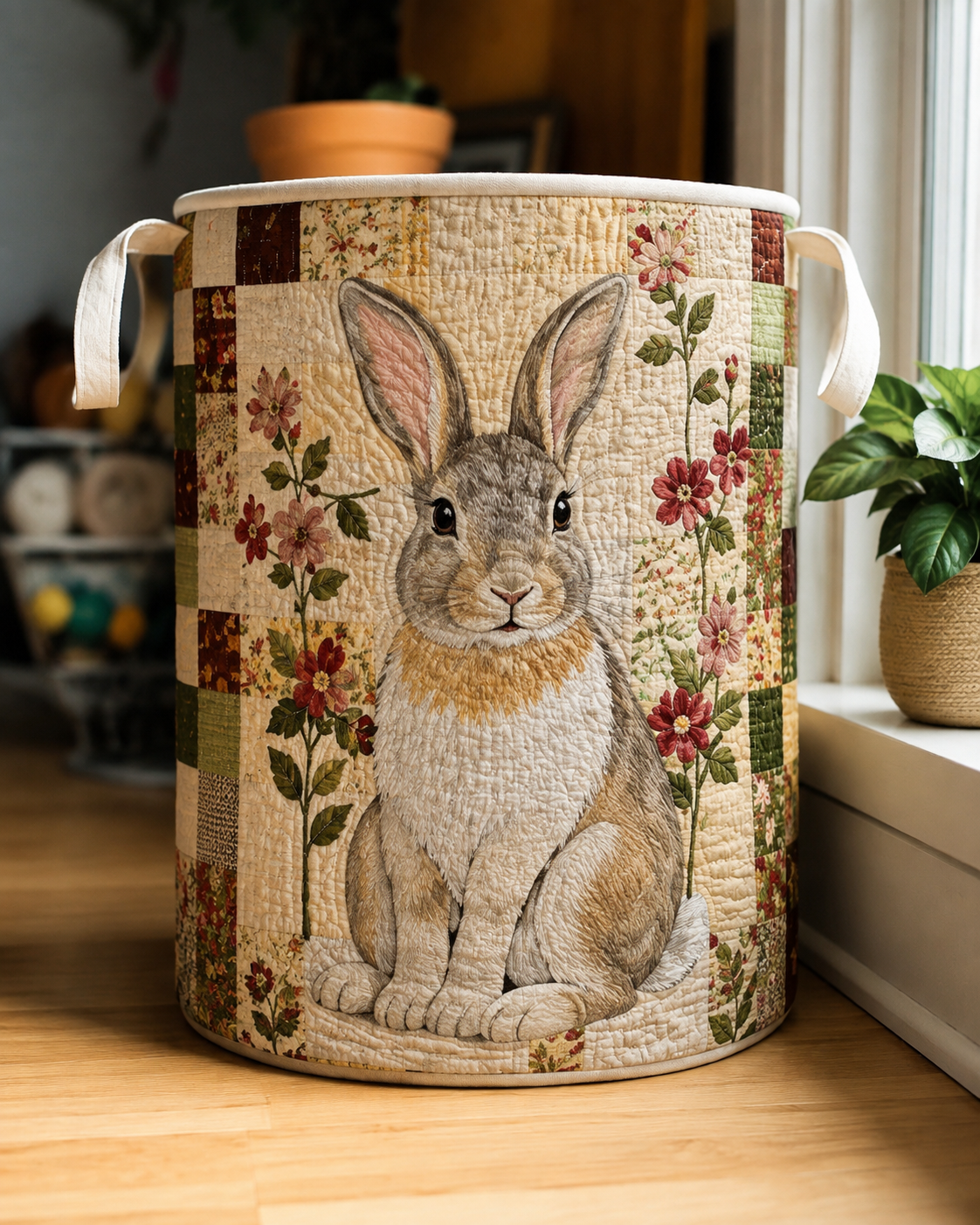 Perpetua™ | Cottage Bunnies Quilted Laundry Basket