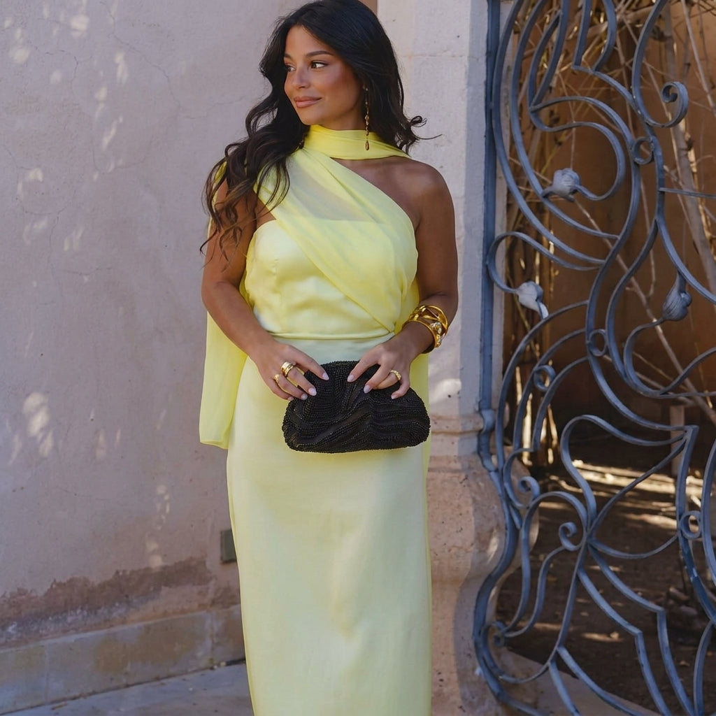 Aloe | Abito Midi Donna con Scollo Incrociato Asimmetrico