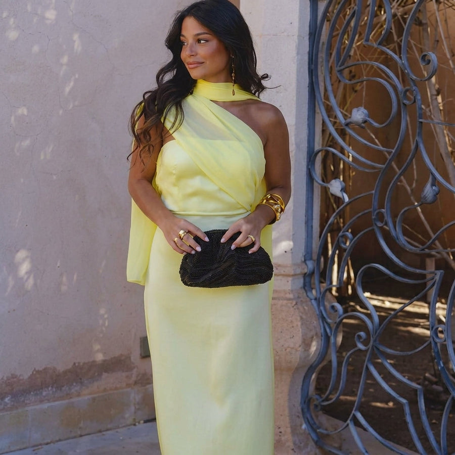 Aloe | Abito Midi Donna con Scollo Incrociato Asimmetrico