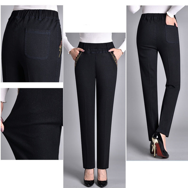 Women's Jeans with Elastic Waistband and Side Pockets