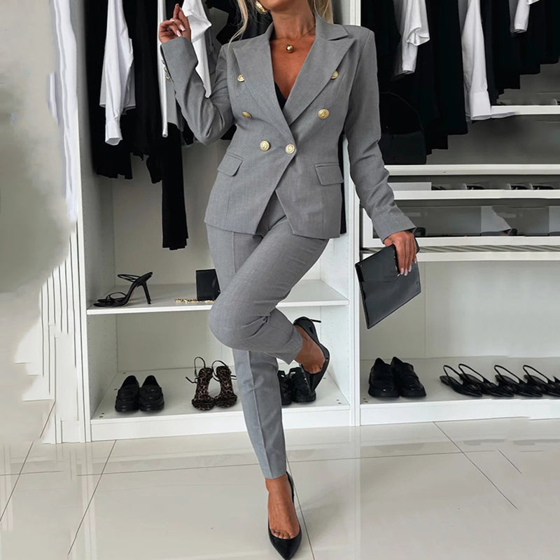 Women's Double-Breasted Suit with Slim Pants