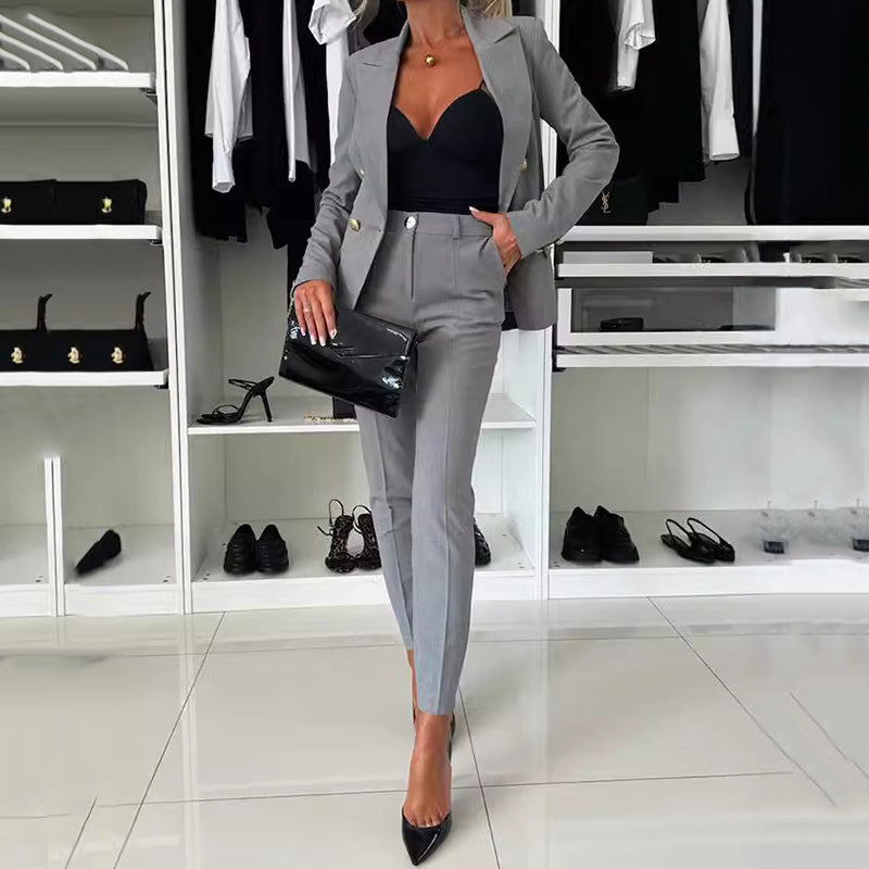 Women's Double-Breasted Suit with Slim Pants