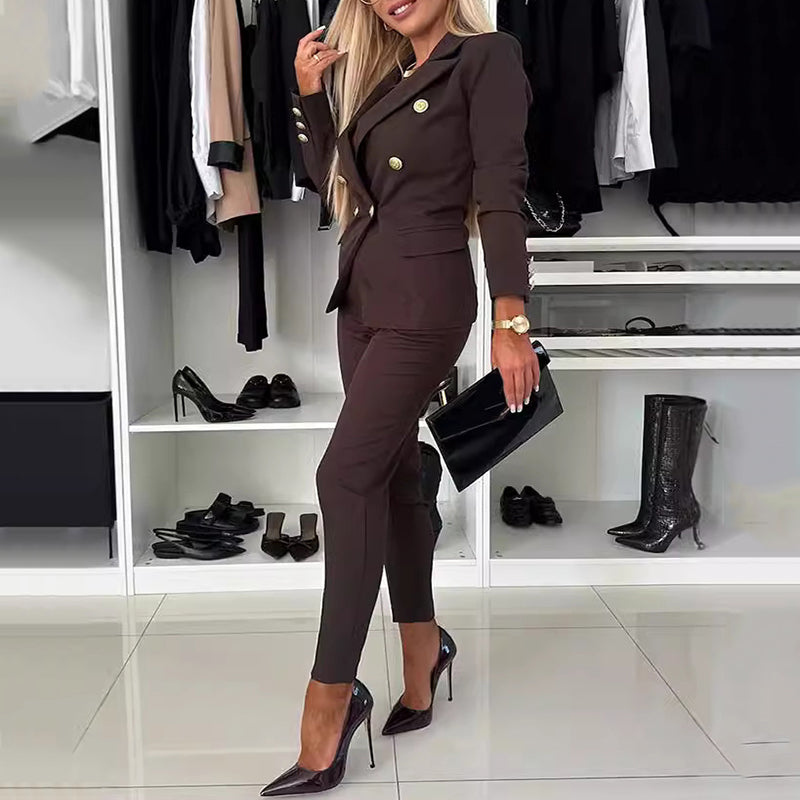 Women's Double-Breasted Suit with Slim Pants