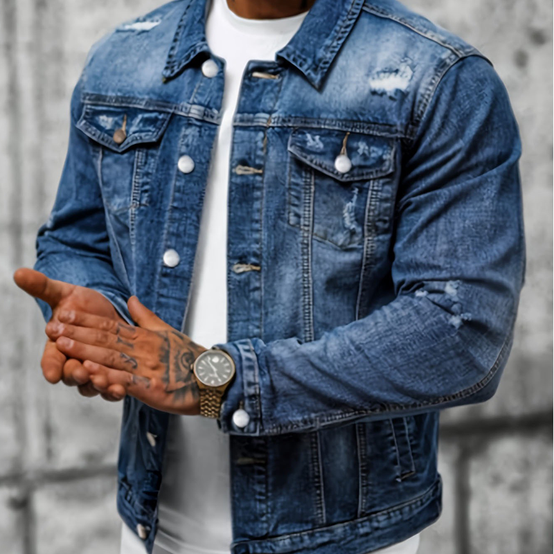 Tello | Men's Denim Jacket with Button Placket and Chest Pockets