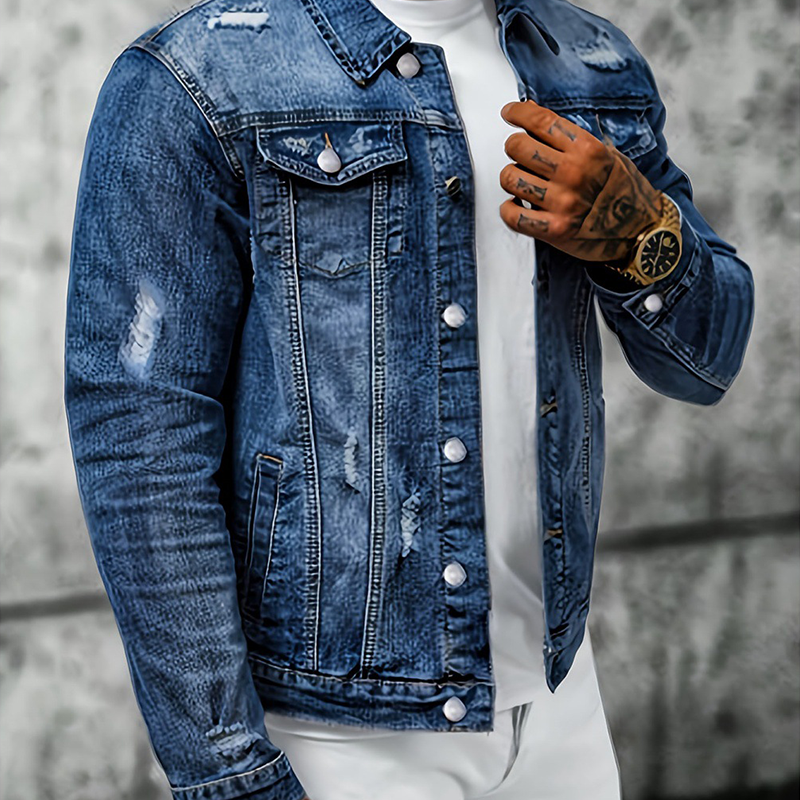 Tello | Men's Denim Jacket with Button Placket and Chest Pockets