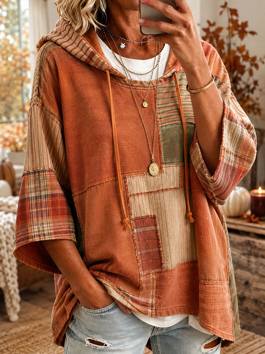 SORINA | AUTUMN-TONED PATCHWORK OVERSIZED HOODIE