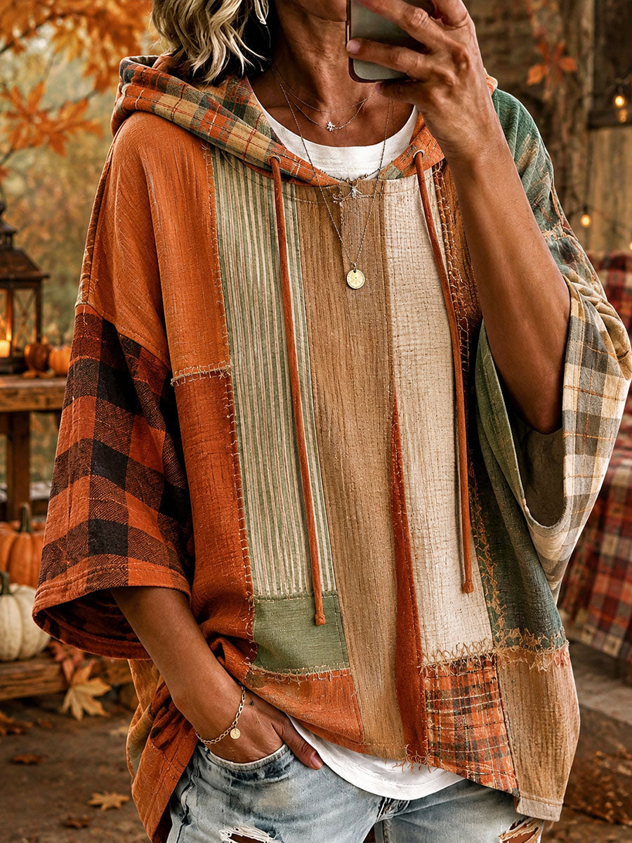 ANDREA | AUTUMN-TONED PATCHWORK OVERSIZED HOODIE